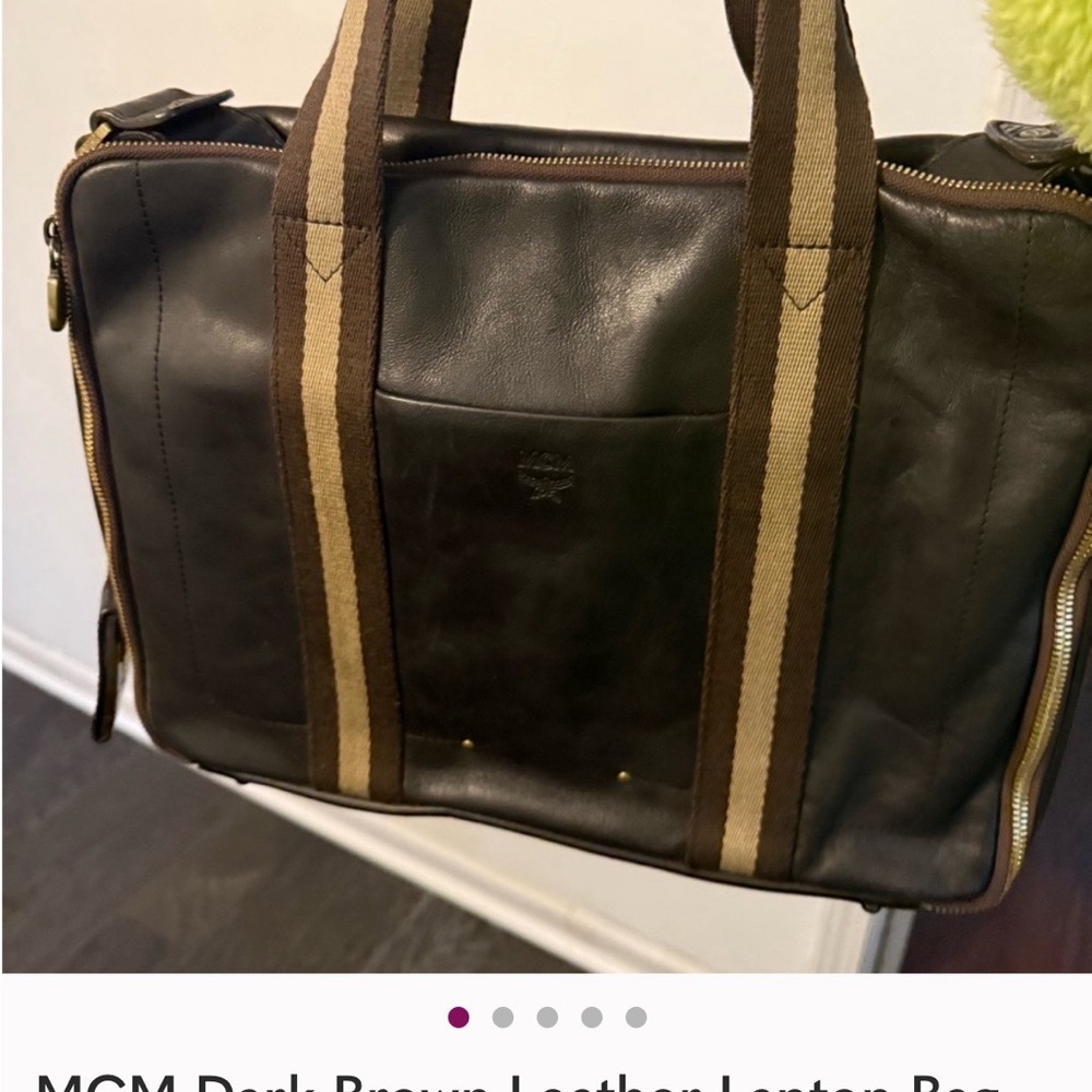 MCM Brown Leather Laptop Bag with Stripes- almost perfect condition- see photos